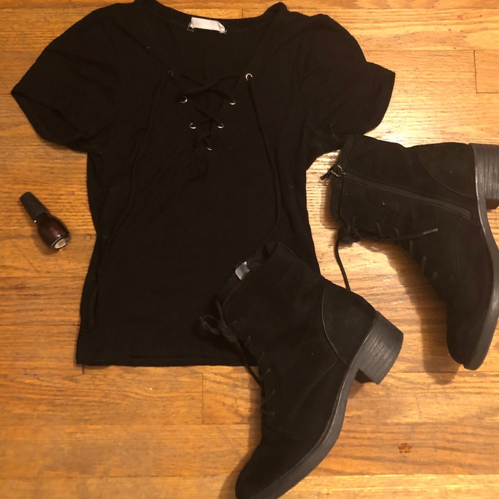 Full tilt cross tie black shirt